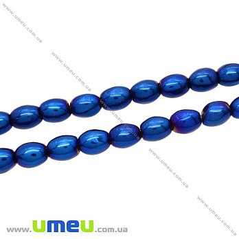 [Архів] Намистина натуральний камінь Гематит пофарбований, 7х5 мм, Синя, Рис (BUS-028661)