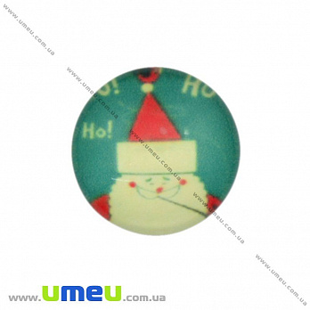 Кабошон стекл. с принтом Дед Мороз, 14 мм, Круглый (KAB-017696)