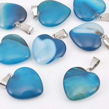 Подвеска Сердце, Натур. камень Агат синий, 20х20 мм (POD-058538)