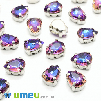 Шатон крапля 8х6 мм, Темне срібло, Фиолетово-синій (KAB-038109)