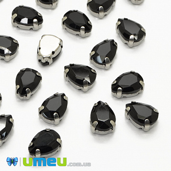 Шатон крапля 8х6 мм, Темне срібло, Чорний (KAB-040737)