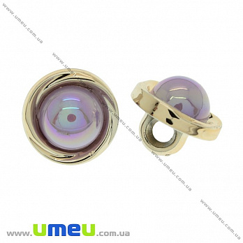 Гудзик пластиковий на ніжці з полубусіной, 12 мм, Бузковий, Світле золото (PUG-021478)