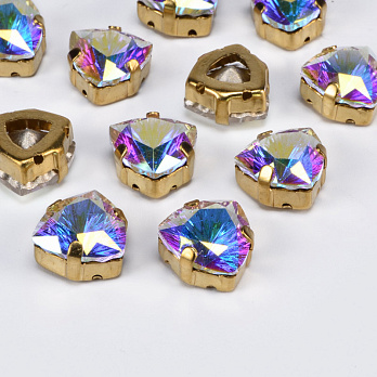 Шатон триліант 12,5х12 мм, Золото, Синьо-рожевий (KAB-041863)
