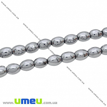 Бусина натуральный камень Гематит окрашенный, 7х5 мм, Серебристая, Рис (BUS-028657)