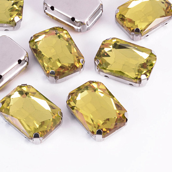 Шатон прямокутний, 18х13 мм, Темне срібло, Жовтий (KAB-052882)