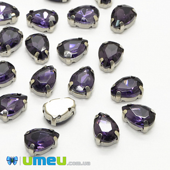 Шатон крапля 8х6 мм, Темне срібло, Фіолетовий (KAB-040738)