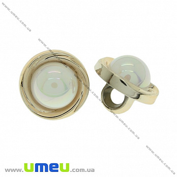 Пуговица пластиковая на ножке с полубусиной, 12 мм, Белая, Светлое золото (PUG-021483)