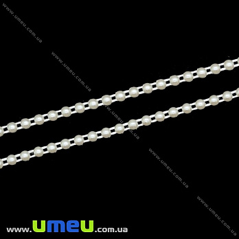 Полубусіни на ниті, Перли, 4 мм, Кремові (KAB-019736)