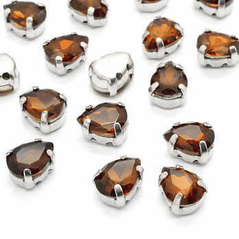 Шатон крапля 8х6 мм, Темне срібло, Коричневий (KAB-040736)