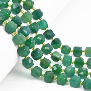 Бусины Оникс зеленый, Натур. камень, 8 мм, Куб граненый (BUS-058221)