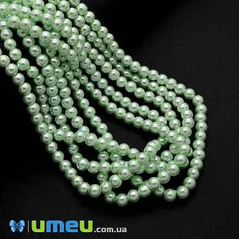 Бусины стеклянные Жемчуг, 6 мм, Мятные, Круглые (BUS-048903)