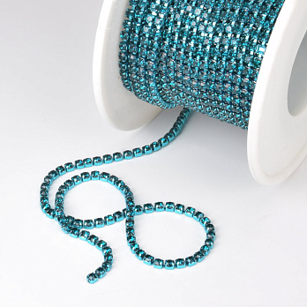 Стразовий ланцюг SS6 - 2,0 мм, Бірюзовий, Стрази скляні бірюзові (ZEP-040482)
