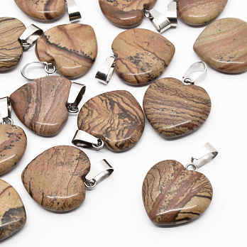 Подвеска Сердце, Натур. камень Яшма пейзажная, 20х20 мм (POD-054330)