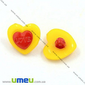 Пуговица пластиковая на ножке Сердце, 15х14 мм, Красно-желтая (PUG-012916)