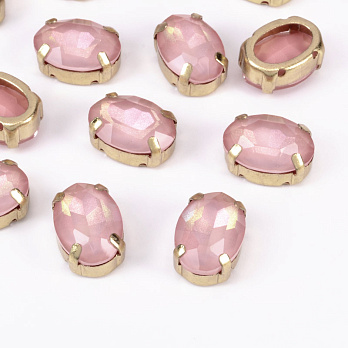 Шатон овальний 14х10 мм, Золото, Персиковий (KAB-052956)