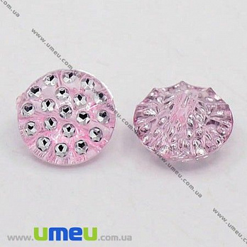 Гудзик пластиковий на полуніжці Круглий «Стразовий ефект», 13 мм, Рожевий (PUG-012854)