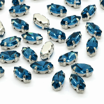 Шатон човник 15х7 мм, Темне срібло, Бірюзовий (KAB-052287)