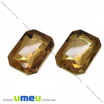 Ріволі скляний, Прямокутний гранований, 14х10 мм, Коричневий світлий (KAB-031385)