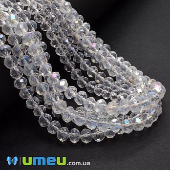 Намистини ронделі, 6х5 мм, Прозорі АВ (BUS-049205)