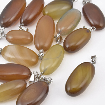 Подвеска Овал, Натур. камень Агат коричневый, 21-32 мм (POD-058631)