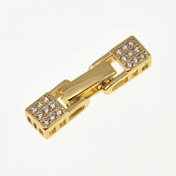 Застібка, 27х6,5 мм, Латунь з покриттям 18 kt, Куб. цирконій (ZAM-060831)