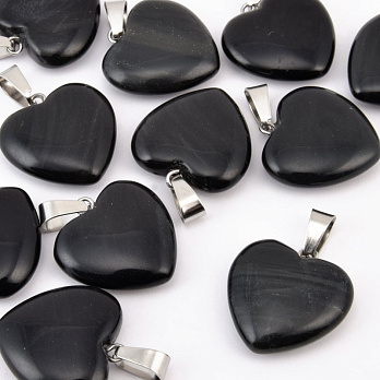 Подвеска Сердце, Натур. камень Агат черный, 20х20 мм (POD-054361)