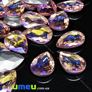 Ріволі скляний, Крапля гранована, Райдужний, 25х18 мм, Рожевий світлий АВ (KAB-033982)