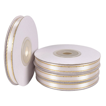 Атласная лента с люрексом, 6 мм, Белая с золотом (LEN-056809)