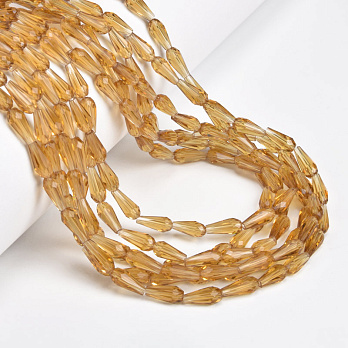 Бусины стеклянные, Капля граненая, 10,5х4 мм, Янтарные (BUS-059827)