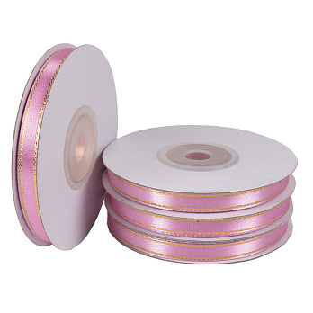 Атласная лента с люрексом, 6 мм, Розовая с золотом (LEN-056813)