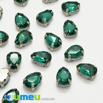 Шатон крапля 8х6 мм, Темне срібло, Смарагдовий (KAB-040733)