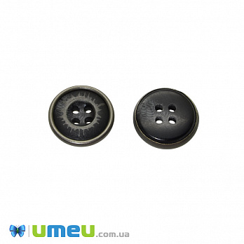 Пуговица пластиковая Круглая, 15 мм, Черно-серая (PUG-046536)
