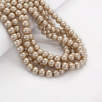 Бусины стеклянные Жемчуг, 8 мм, Бежевые, Круглые (BUS-052133)