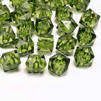 Намистини акрилові, Куб гранований, 10х9 мм, Оливкові (BUS-054559)