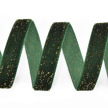 Лента бархатная с люрексом, 10 мм, Зеленая с золотом (LEN-061113)