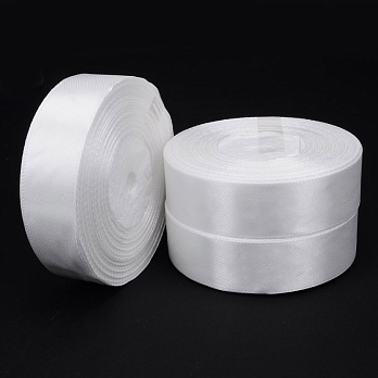 Атласна стрічка, 25 мм, Біла (LEN-055746)