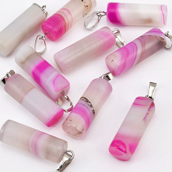 Подвеска Цилиндр, Натур. камень Агат розовый, 26х8 мм (POD-058606)