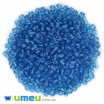 Бисер китайский крупный, 6/0, Синий прозрачный, 4 мм (BIS-037729)