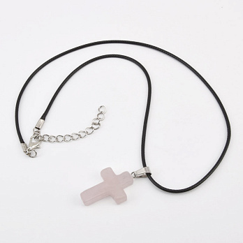 Подвеска на шнурке, Натур. камень Кварц розовый (POD-058257)