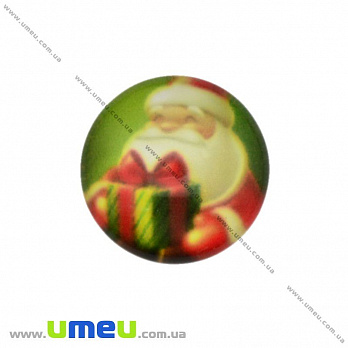 Кабошон стекл. с принтом Дед Мороз, 14 мм, Круглый (KAB-017701)