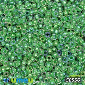 Бісер чеський №794/58556, Зелений світлий, Прозорий райдужний, 10/0 (BIS-047841)