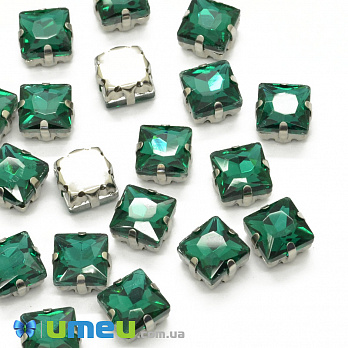 Шатон квадратний 8х8 мм, Темне срібло, Смарагдовий (KAB-040995)