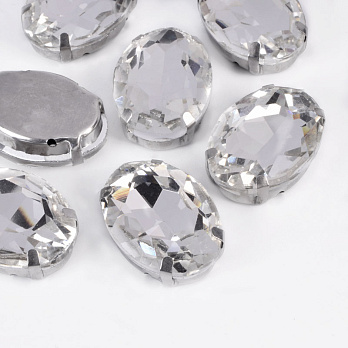 Шатон овальний 25х18 мм, Темне срібло, Білий (KAB-053005)