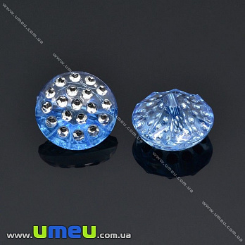 Гудзик пластиковий на полуніжці Круглий «Стразовий ефект», 13 мм, Блакитний (PUG-012860)