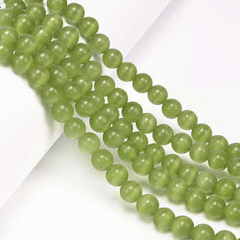 Намистини Котяче око, Синт. камінь, 8 мм, Оливкові, Круглі (BUS-054216)