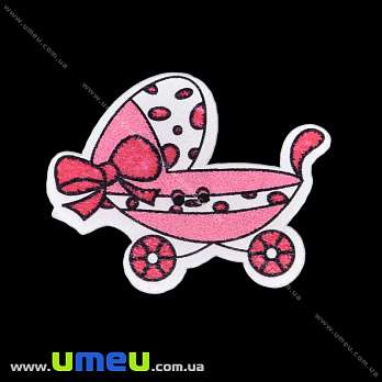 Декоративний пришивний елемент Колясочка, 39х30 мм, Червоний (DIF-033526)