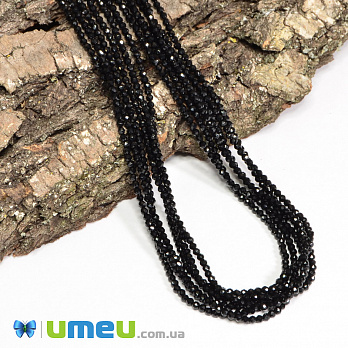 Намистини Шпінель чорна, Натур. камінь, 3х2,5 мм, Круглі грановані (BUS-040886)