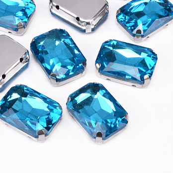 Шатон прямокутний, 18х13 мм, Темне срібло, Блакитний (KAB-052890)