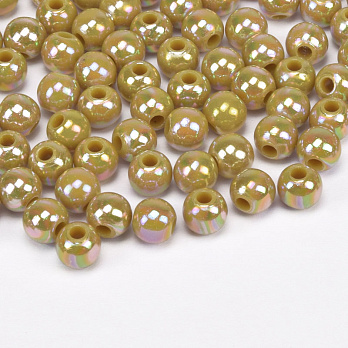 Намистини пластикові райдужні, Круглі, 6 мм, Гірчичні (BUS-059531)