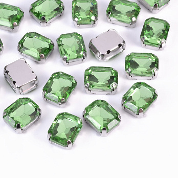 Шатон прямокутний, 10х8 мм, Темне срібло, Салатовий (KAB-052913)